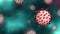 Coronavirus or COVID-19 particles in dark green microscopic background