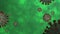 Coronavirus or COVID-19 particles moving in green microscopic background with copy space