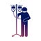 Coronavirus covid 19, patient with protective mask and iv stand medication, health pictogram, gradient style icon