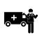 Coronavirus covid 19, physician professional and ambulance transport, health , silhouette style icon