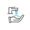 Coronavirus covid-19 prevention hand washing illustration. Vector thin line icon with hands sanitizing with water and soap. Simple