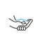 Coronavirus covid-19 prevention hand washing illustration. Vector thin line icon with hands sanitizing with water and soap. Simple