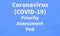 Coronavirus (COVID-19) Priority Assessment Pod inscription on a blue background