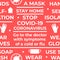 Coronavirus COVID-19 regulations. Seamless vector pattern with text and symbol. Wear a mask, wear gloves, wash your