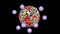 Coronavirus covid 19 revolves around the Flags. 3D animation. Black background.