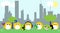 Coronavirus, covid 19, social distancing, emojis wearing face masks outside in city park. Youth concept of coronavirus. Copy space