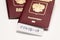 Coronavirus COVID-19 and tourism. Passport, COVID-19 inscription for travel. Quarantine. Restriction for tourists. Covid19 Corona