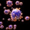 Coronavirus COVID-19 under the microscope. 3d render illustration