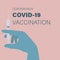 Coronavirus Covid19 vaccination. Hand in blue gloves holding syringe. Flat illustration