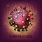 Coronavirus, dark poster with large red coronavirus molecule on abstract red background. Coronavirus Outbreak, Alert concept. The