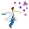 Coronavirus defence - doctor throwing tablet like a discus to