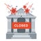 Coronavirus destroys bank building vector illustration. Economic crisis.