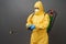 Coronavirus disinfection concept. Man in hazmat suit making disinfection