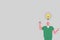 Coronavirus. Doctor and light bulb, having an idea. Male doctor wearing green scrubs - illustration outline on grey background.