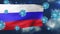 Coronavirus epidemic in Russia. Viruses on the background of the national flag.