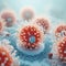 Coronavirus or Flu virus isolated, microscopic view of floating influenza virus cells. Microbiology And Virology Concept