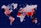 Coronavirus foci on world map, COVID-19 2019-nCoV virus spreading around planet, banner for breaking news about corona