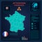 Coronavirus in France. Graphic statistics spread coronavirus wiht icons and numbers. Wuhan virus 2019-nCoV on map France. Template