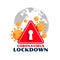 Coronavirus global lockdown symbol with virus cells