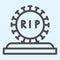 Coronavirus gravestone line icon. RIP COVID-19 with bacteria outline style pictogram on white background. Coronavirus
