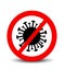 Coronavirus Icon with Red Prohibit Sign