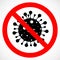 Coronavirus Icon with Red Prohibit Sign. Dangerous Coronavirus Cell