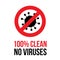 Coronavirus icon with red prohibit sign. `No viruses` label