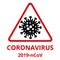 Coronavirus icon in red prohibitive triangular sign.