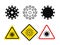 Coronavirus icon in red and yellow prohibitive triangular and rhombus signs danger of infection 2019-ncov
