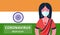 Coronavirus in India. Novel coronavirus 2019-nCoV, indian girl in white medical face mask and sari. Concept of