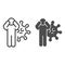 Coronavirus infected person line and solid icon. Unhappy man with virus bacteria symbol, outline style pictogram on