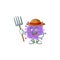 Coronavirus influenza in Farmer mascot design with hat and pitchfork