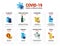 Coronavirus infographic. Lifetime of Covid-19 virus infection on different surfaces and materials, dangerous pneumonia