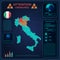 Coronavirus in Italy. Graphic statistics spread coronavirus wiht icons and numbers. Wuhan virus 2019-nCoV on map of Italy.