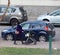 Coronavirus Italy in quarantine woman with mask and baby in stroller