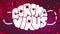 Coronavirus lettering animation text in form of face mask on red viruses background. Surgical procedure mask. For