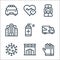 Coronavirus line icons. linear set. quality vector line set such as gloves, pharmacy, coronavirus, military truck, disinfectant,