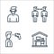 coronavirus line icons. linear set. quality vector line set such as working at home, thermometer, distance