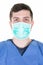 Coronavirus man doctor in protective mask protection against virus covid-19 infection exhaust
