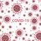 Coronavirus Many Covid-19 virus molecules on white background in the form of a pattern. Coronavirus and pandemic virus