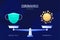 Coronavirus or medical mask vector illustration. Creative concept of scales and versus, On one side of the scale lies a virus