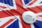 Coronavirus medical surgical face mask on the Great Britain national flag