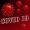 Coronavirus molecules on a red background with the inscription covid 19. Isolated objects.