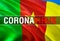 Coronavirus Monitor on Cameroon flag background. Coronavirus hazard and Infection in Cameroon concept. 3D rendering Corona virus