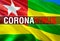 Coronavirus Monitor on Togo flag background. Coronavirus hazard and Infection in Togo concept. 3D rendering Corona virus concept