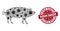Coronavirus Mosaic Pig Icon with Textured Hidden Danger Seal