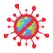 Coronavirus pandemic apocalypse concept. Novel corona virus epidemic all over the world. Alert sign combining virus shape and