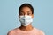 Coronavirus Panic Concept. Portrait Of Terrified African Woman In Protective Medical Mask