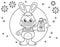 Coronavirus Prevention Kids Information Poster. Kawaii Bunny with Sanitizer and Mask. Whash Your Hands, Wear a Mask. Coloring Page