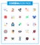 Coronavirus Prevention Set Icons. 25 Flat Color icon such as healthcare, hands, call, disease, covid